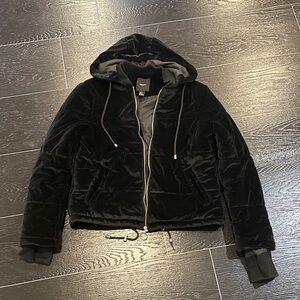 FOREVER 21 Black Velvet Hooded Jacket
